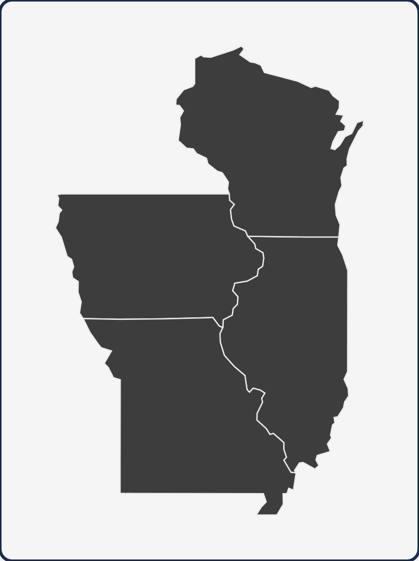 Iowa, Illinois, Wisconsin, and Missouri service area map